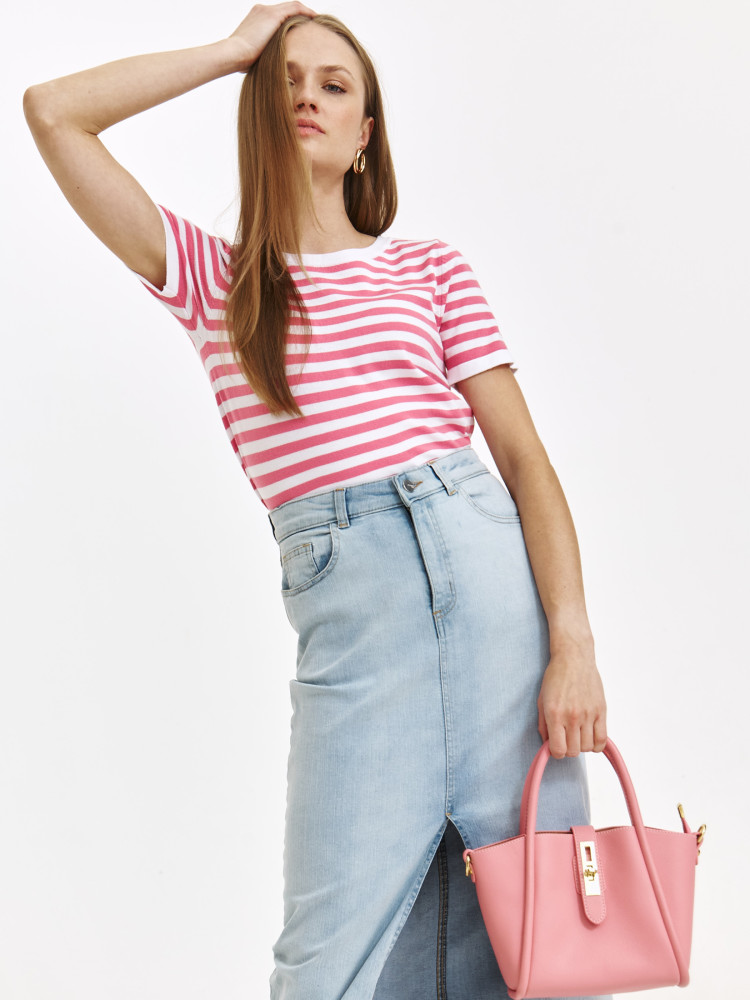 Sweter z krótkim rękawem w różowe paski