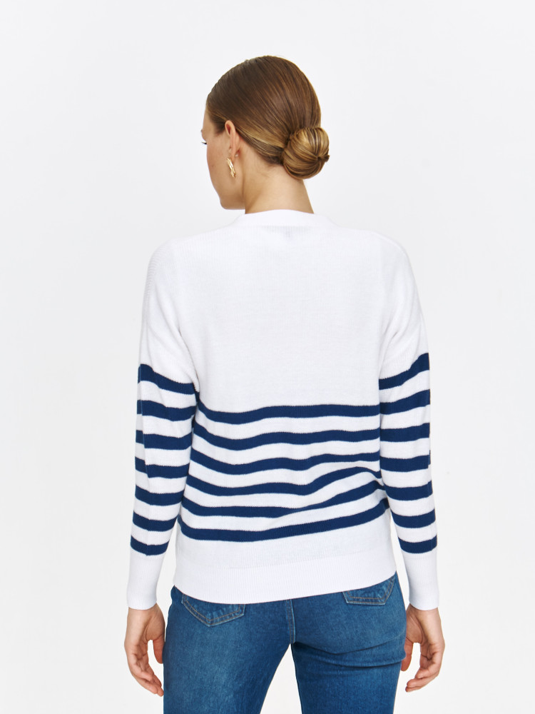 Kardigan z długim rękawem w granatowe paski 