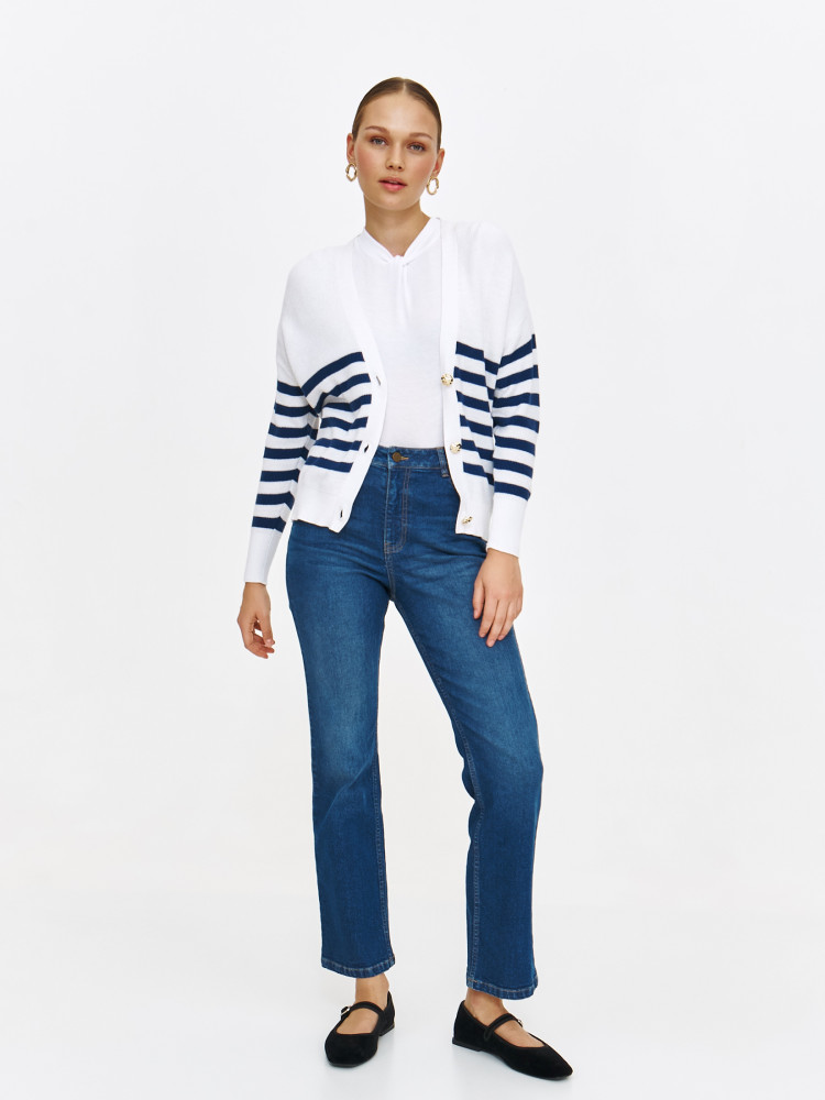 Kardigan z długim rękawem w granatowe paski 