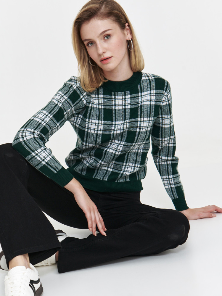 Damski sweter ze wzorem w kratę 