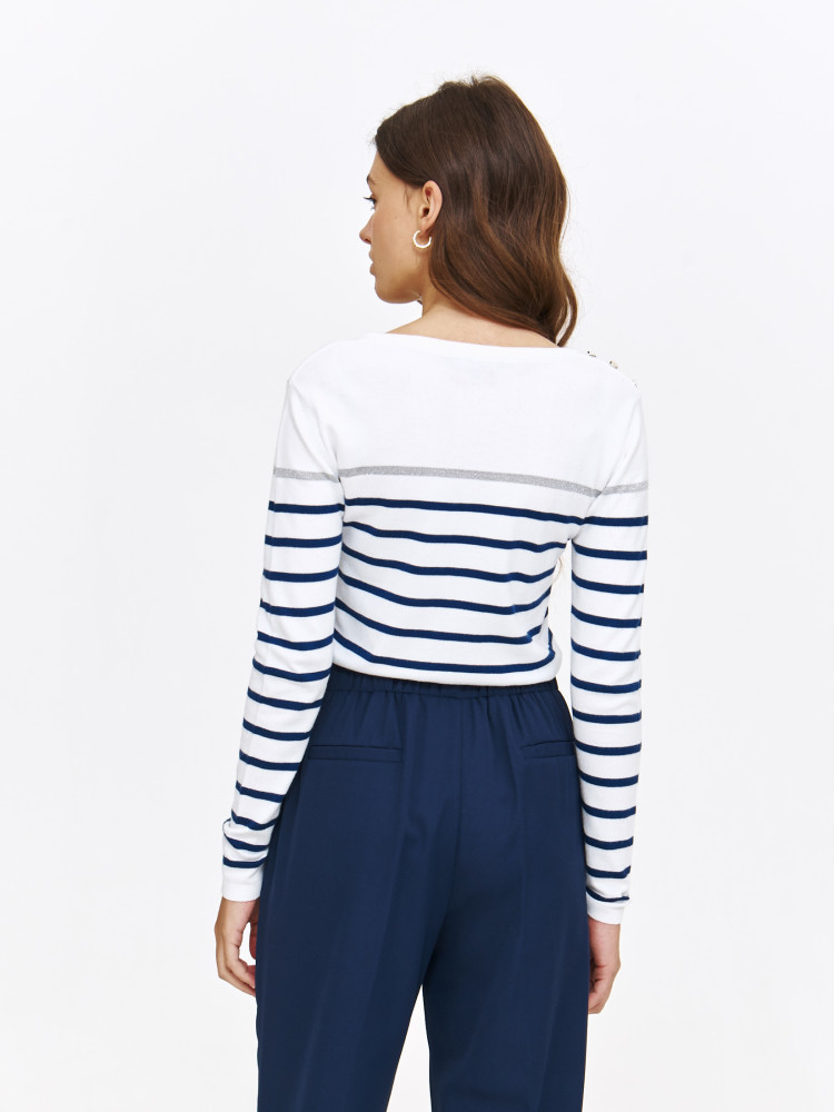 Biały granatowy sweter 