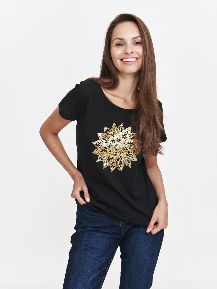 Czarny podkoszulek damski z nadrukiem