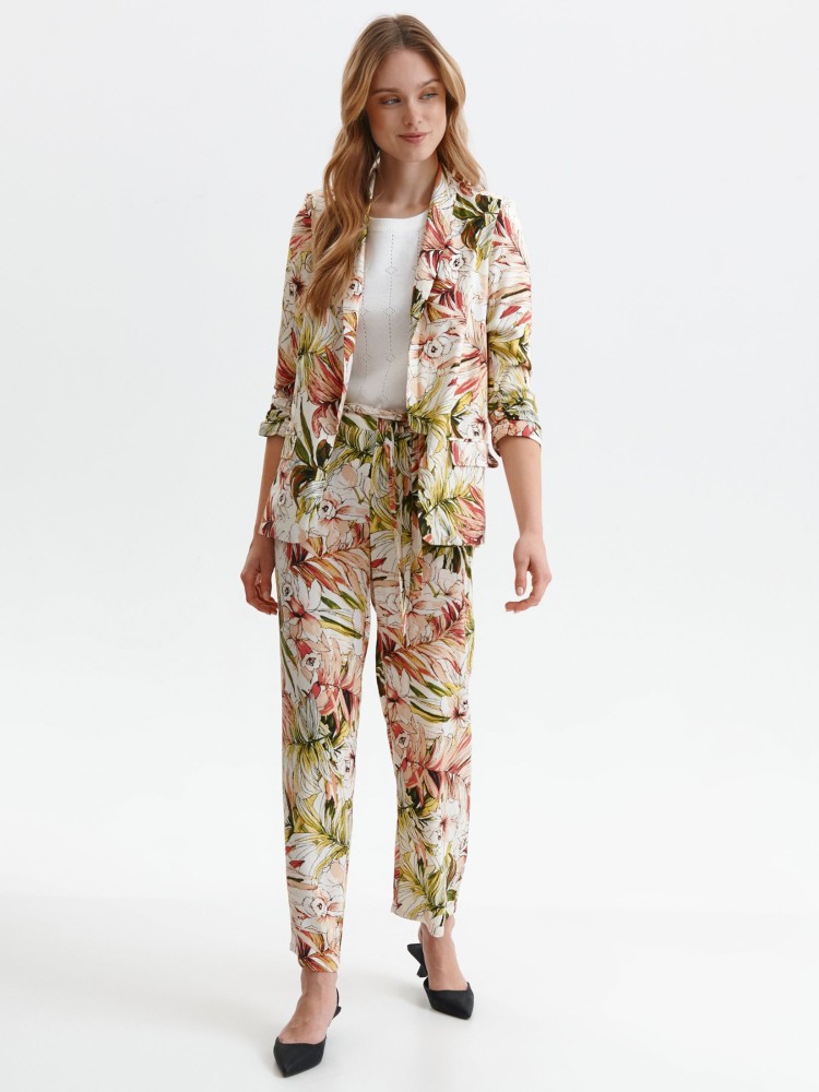 Elegancki żakiet damski z rękawem 3/4, z nadrukiem w kwiaty