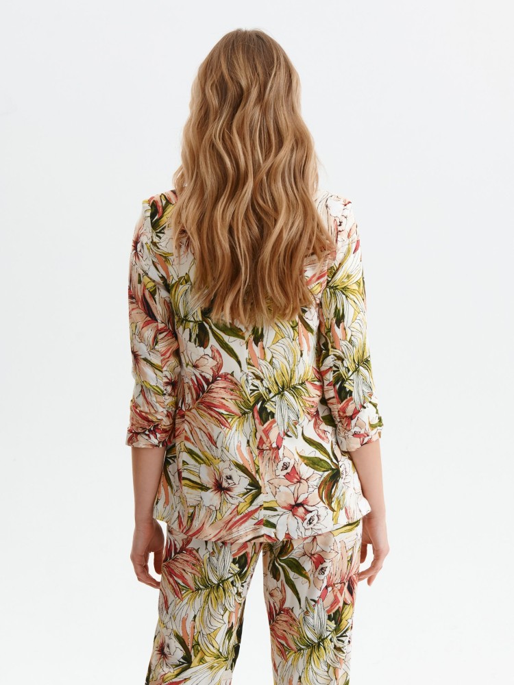 Elegancki żakiet damski z rękawem 3/4, z nadrukiem w kwiaty