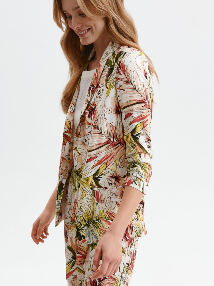 Elegancki żakiet damski z rękawem 3/4, z nadrukiem w kwiaty