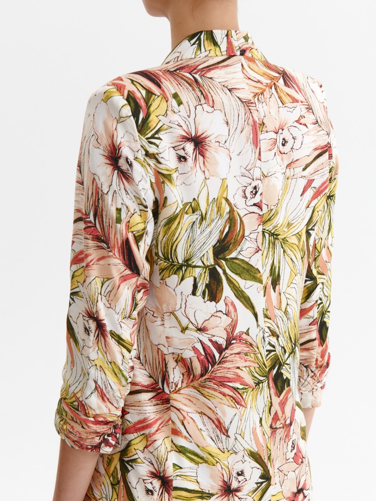 Elegancki żakiet damski z rękawem 3/4, z nadrukiem w kwiaty