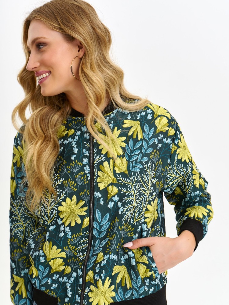 Żakardowa bomberka z motywem roślinnym