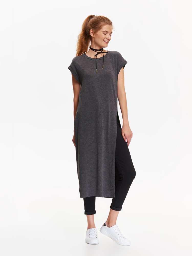 T-shirt damski długi z rozcięciem z boku