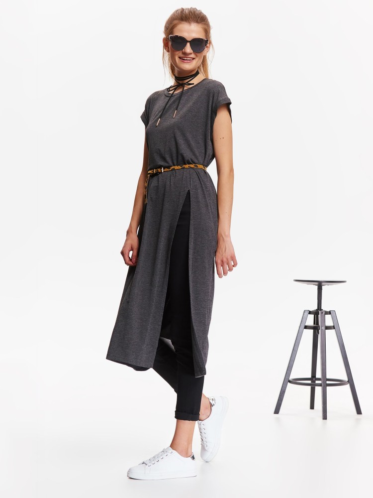 T-shirt damski długi z rozcięciem z boku