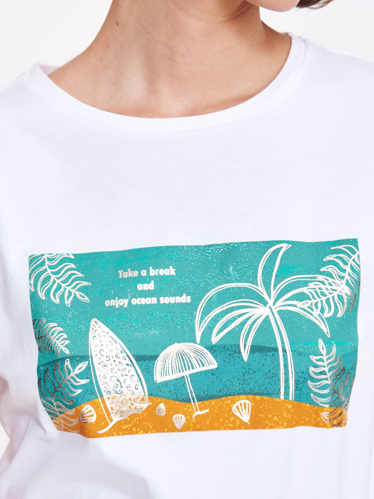 Bawełniany t-shirt z wakacyjnym nadrukiem 