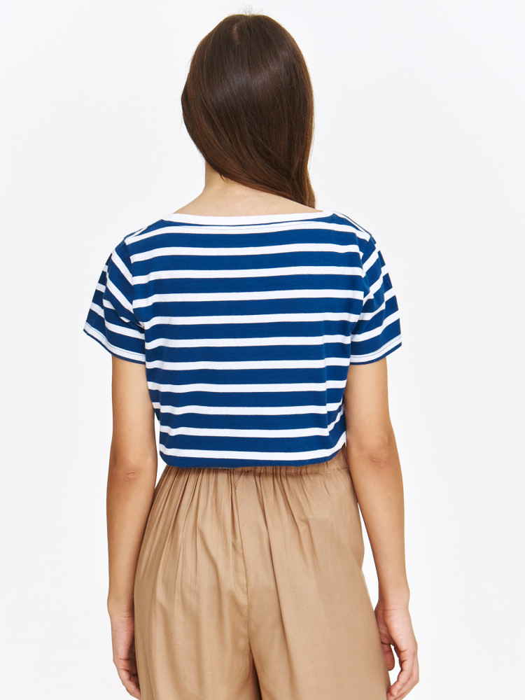 Granatowy top w białe paski