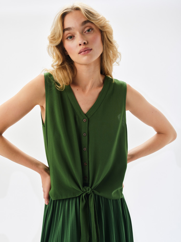 Bluzka bez rękawów z wiązaniem u dołu