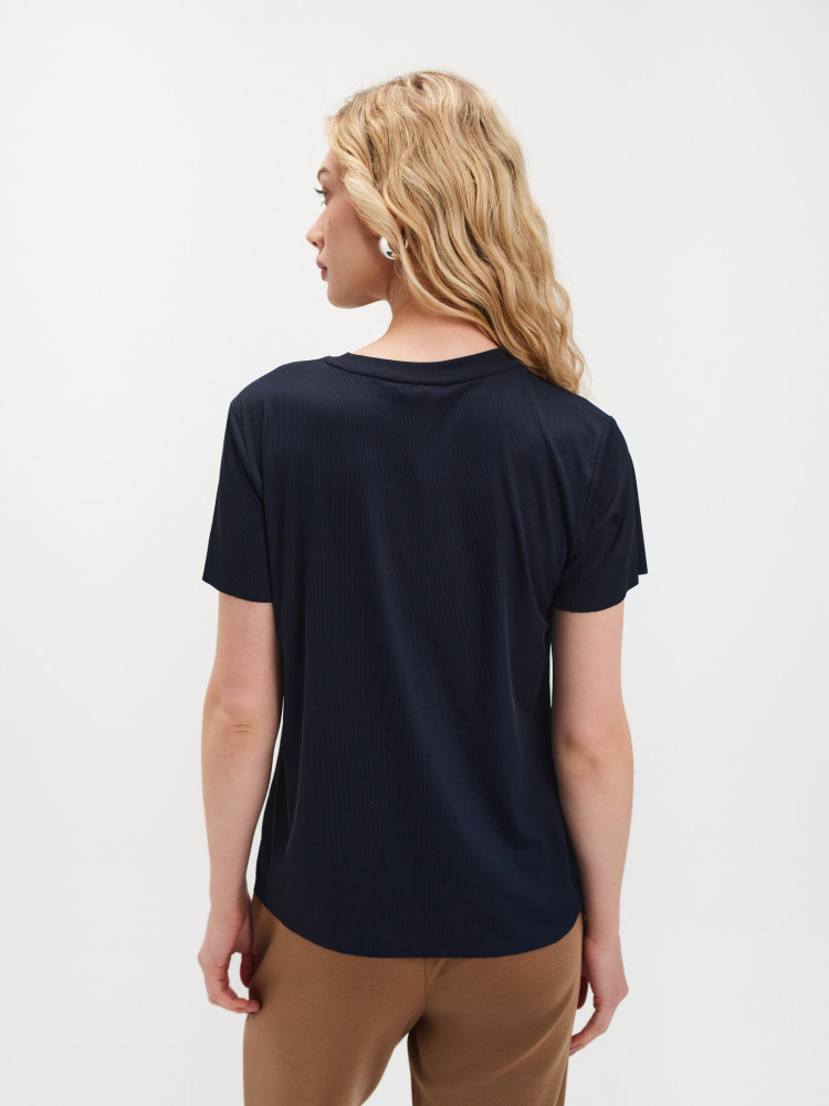 Granatowy top z fakturą w prążek 