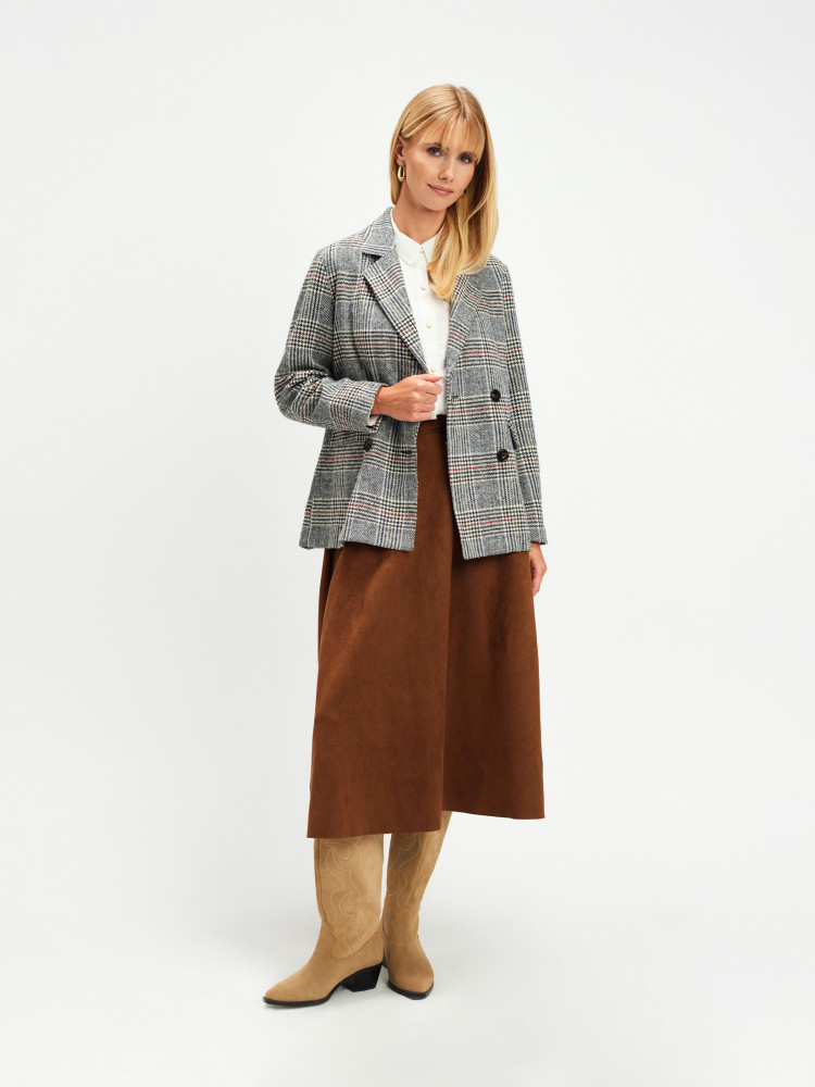 Dwurzędowa kurtka w kratę 