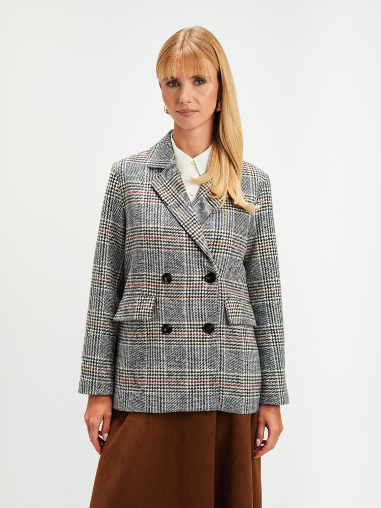 Dwurzędowa kurtka w kratę 