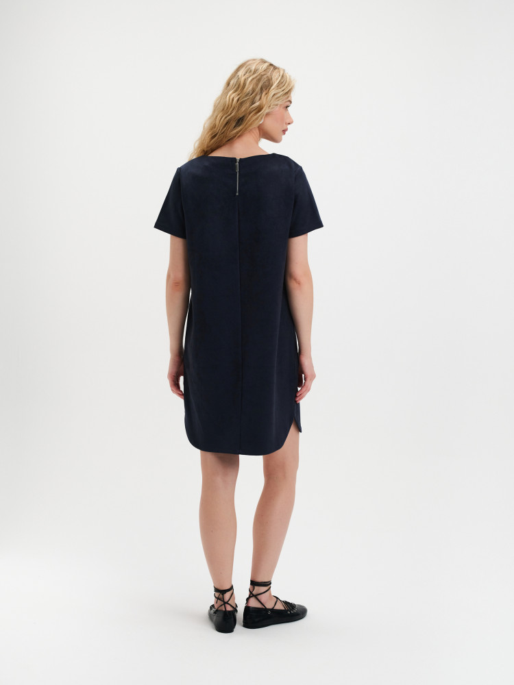 Granatowa mini sukienka z imitacji zamszu 