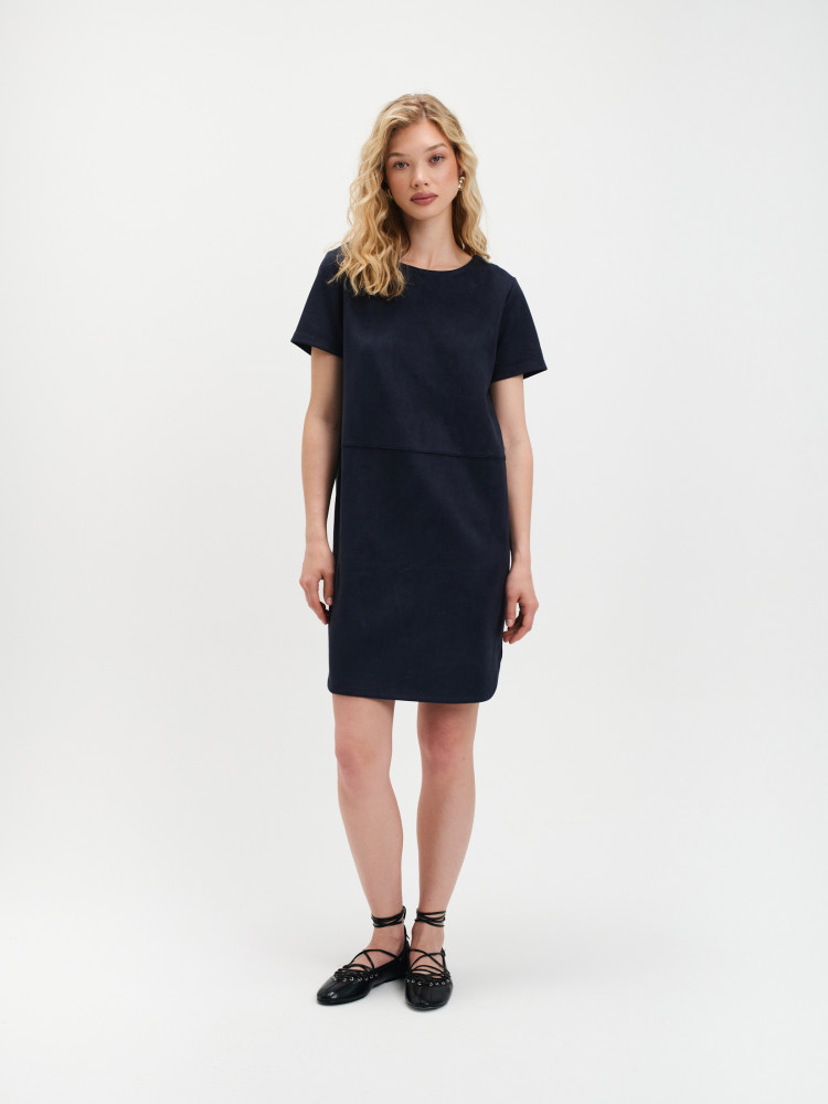 Granatowa mini sukienka z imitacji zamszu 