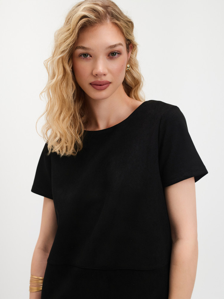 Czarna mini sukienka z imitacji zamszu 