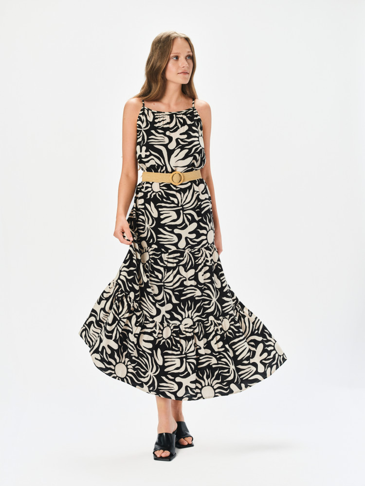 Tkaninowa długa sukienka z printem 