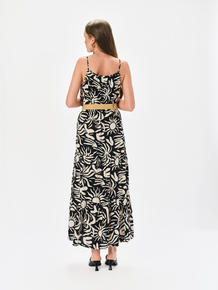 Tkaninowa długa sukienka z printem 