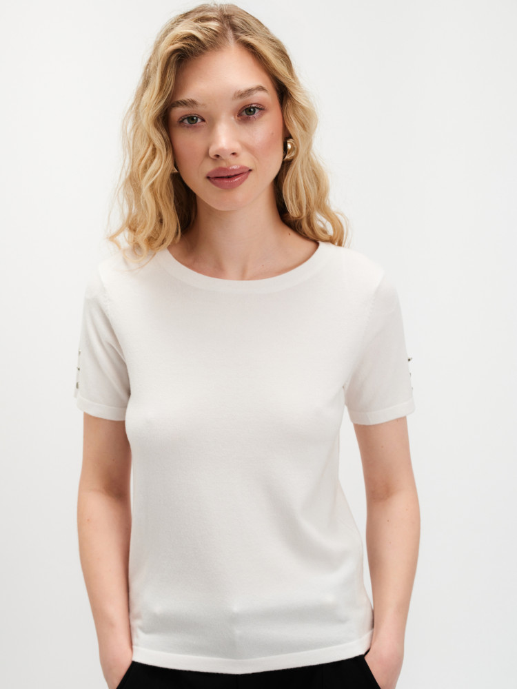 Biały basicowy sweter z krótkim rękawem 