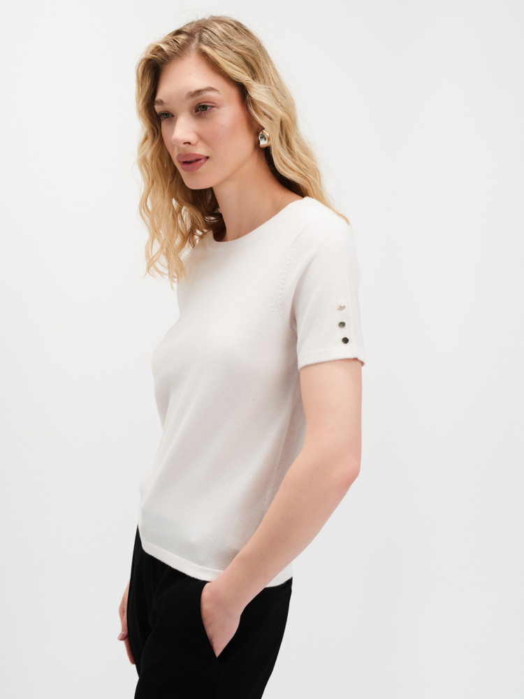 Biały basicowy sweter z krótkim rękawem 