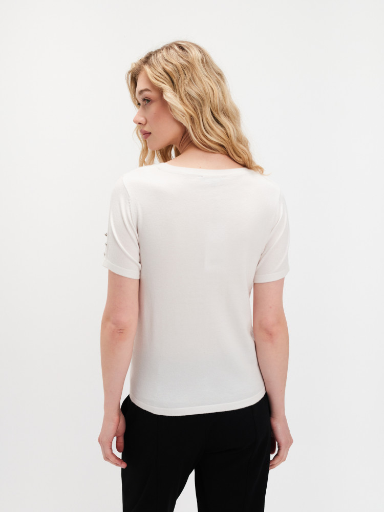 Biały basicowy sweter z krótkim rękawem 