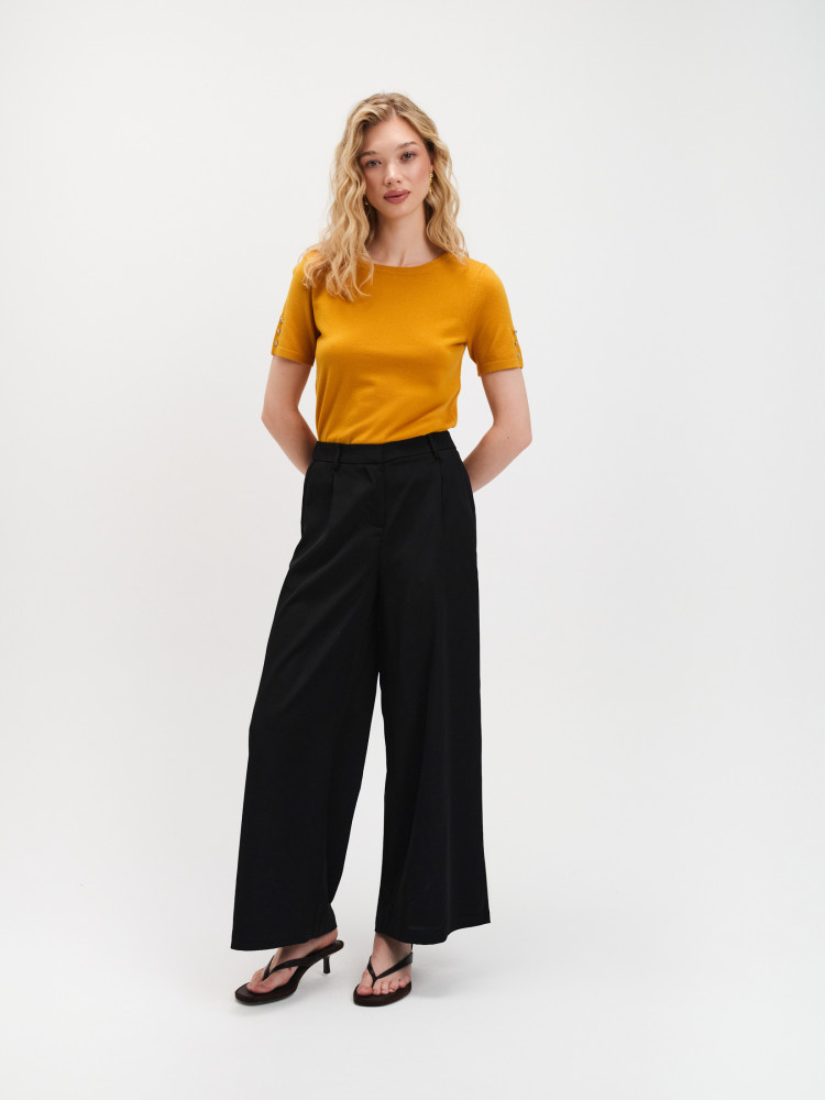 Żółty sweter basic z krótkim rękawem 