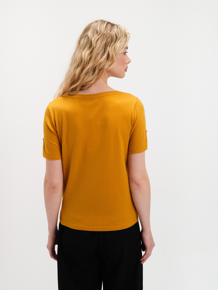 Żółty sweter basic z krótkim rękawem 