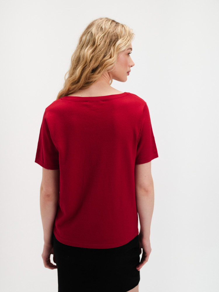 Czerwony sweter basic z krótkim rękawem 