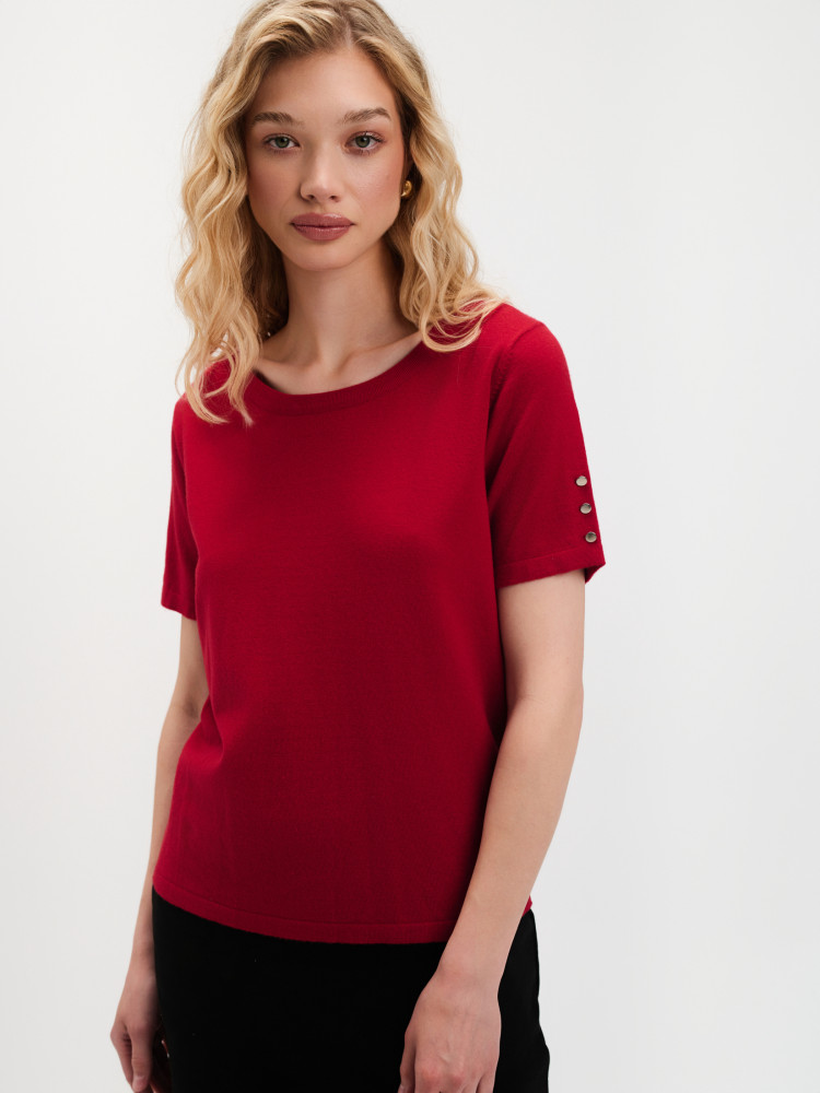 Czerwony sweter basic z krótkim rękawem 