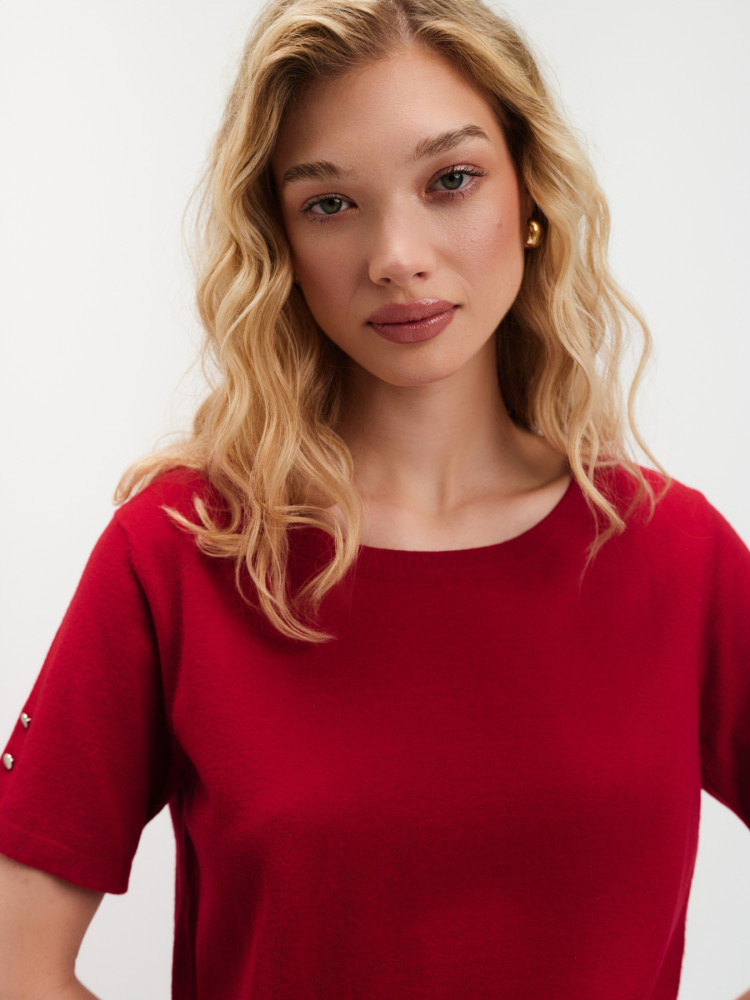 Czerwony sweter basic z krótkim rękawem 