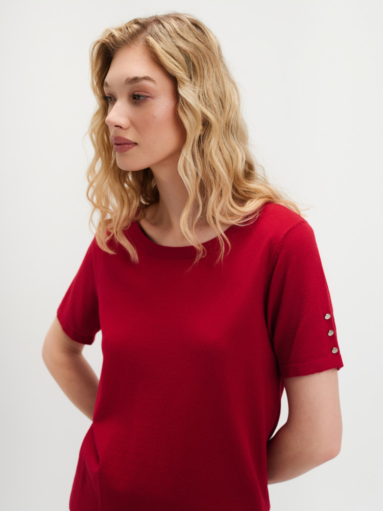 Czerwony sweter basic z krótkim rękawem 