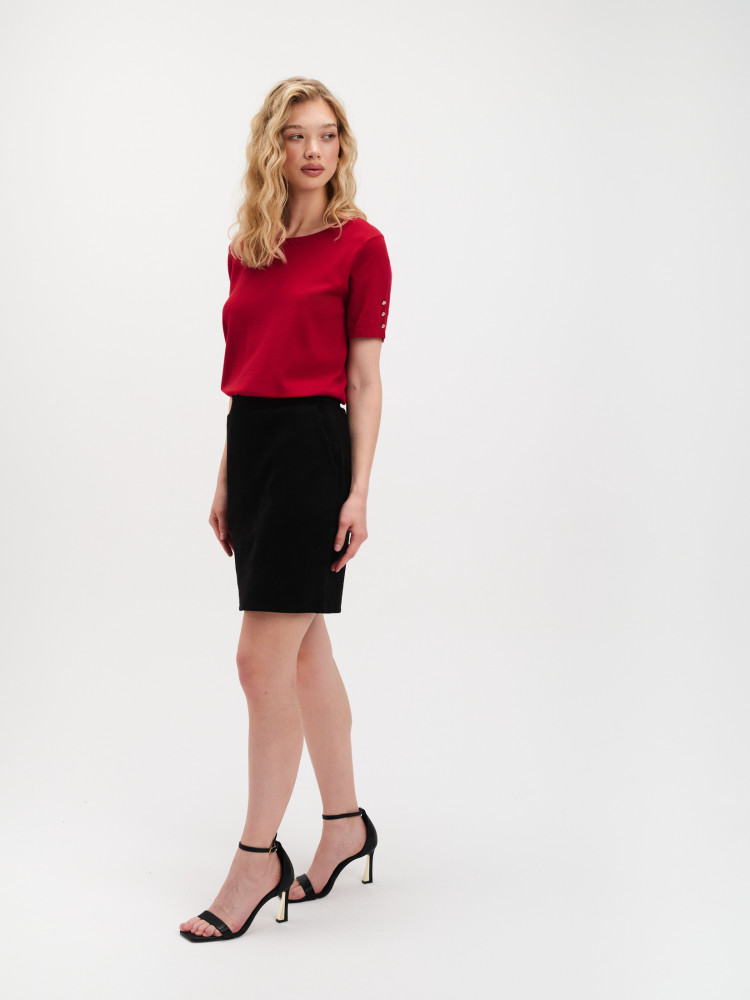 Czerwony sweter basic z krótkim rękawem 