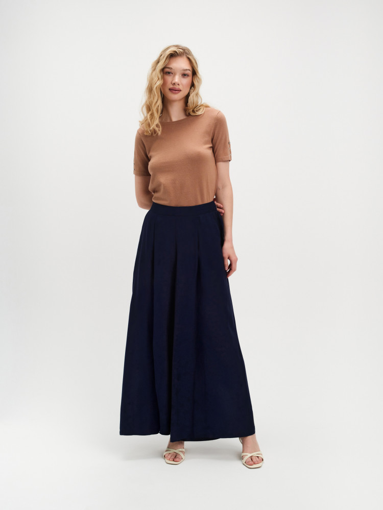 Brązowy sweter basic z krótkim rękawem 