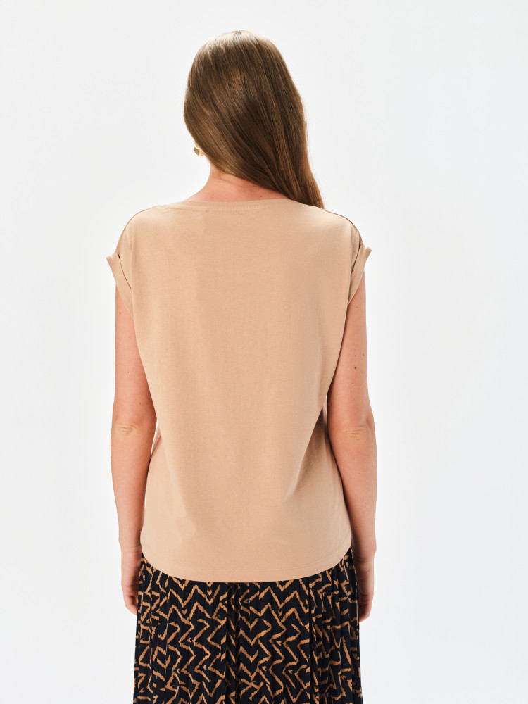 T-shirt beżowy z napisem  T-shirt beżowy z napisem