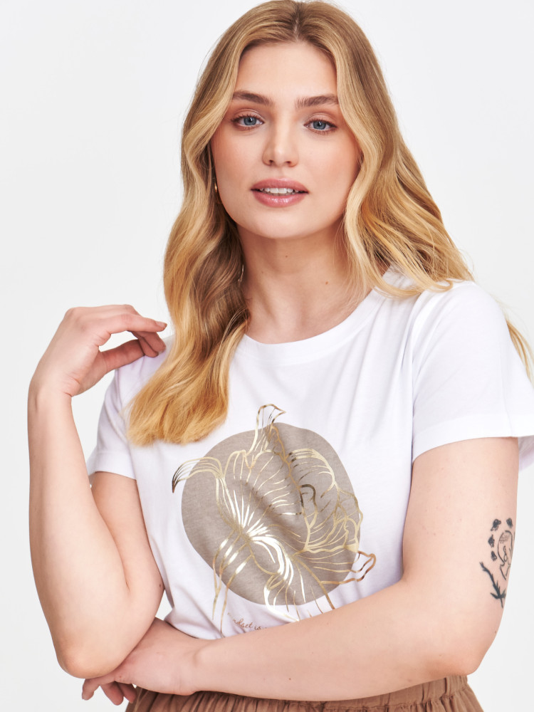 Biała bluzka z połyskującym nadrukiem 