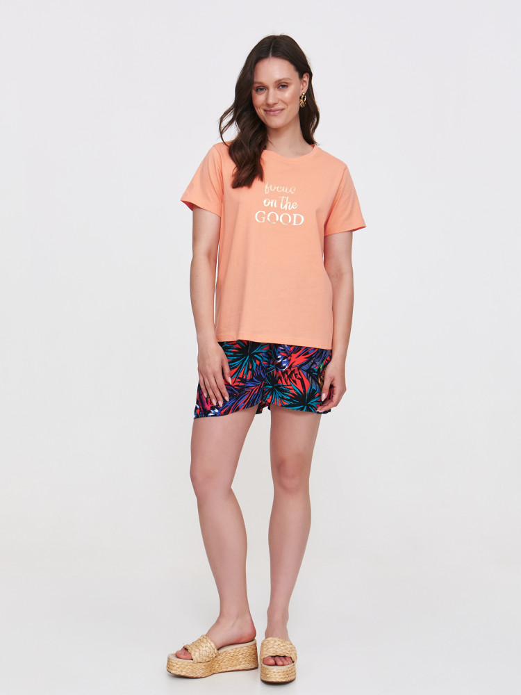 Koralowy t-shirt z krótkim rękawem 