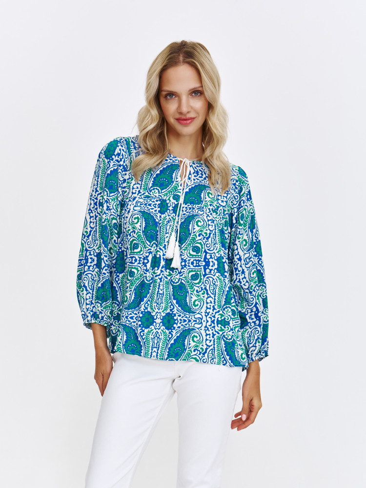 Bluzka w stylu boho z orientalnym printem w kolorze niebieskim 