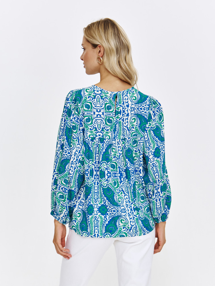 Bluzka w stylu boho z orientalnym printem w kolorze niebieskim 