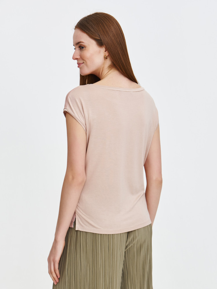 Delikatna beżowa bluzka z nadrukiem 