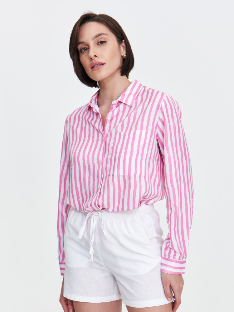 Luźna koszula w różowe paski