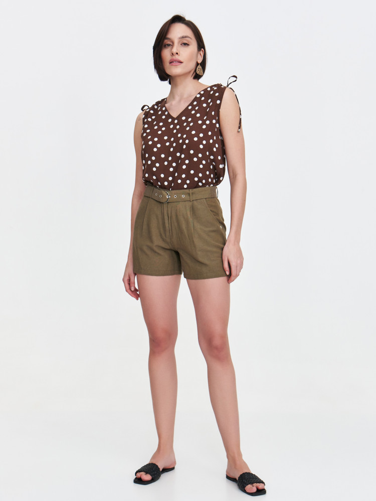 Brązowa bluzka z printem w grochy 