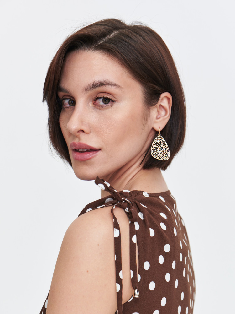 Brązowa bluzka z printem w grochy 