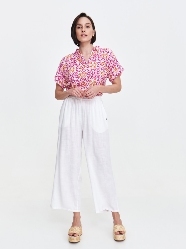 Bluzka z grafiką w kolorze różowo-pomarańczowym 