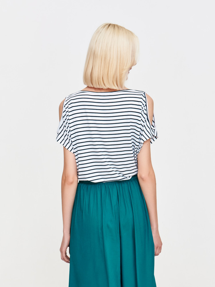 Bluzka w paski z luźnym rękawem 