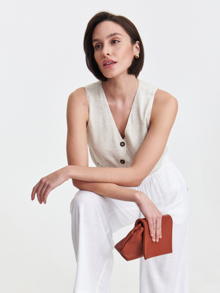 Beżowa kamizelka wiskozowo-lniana 