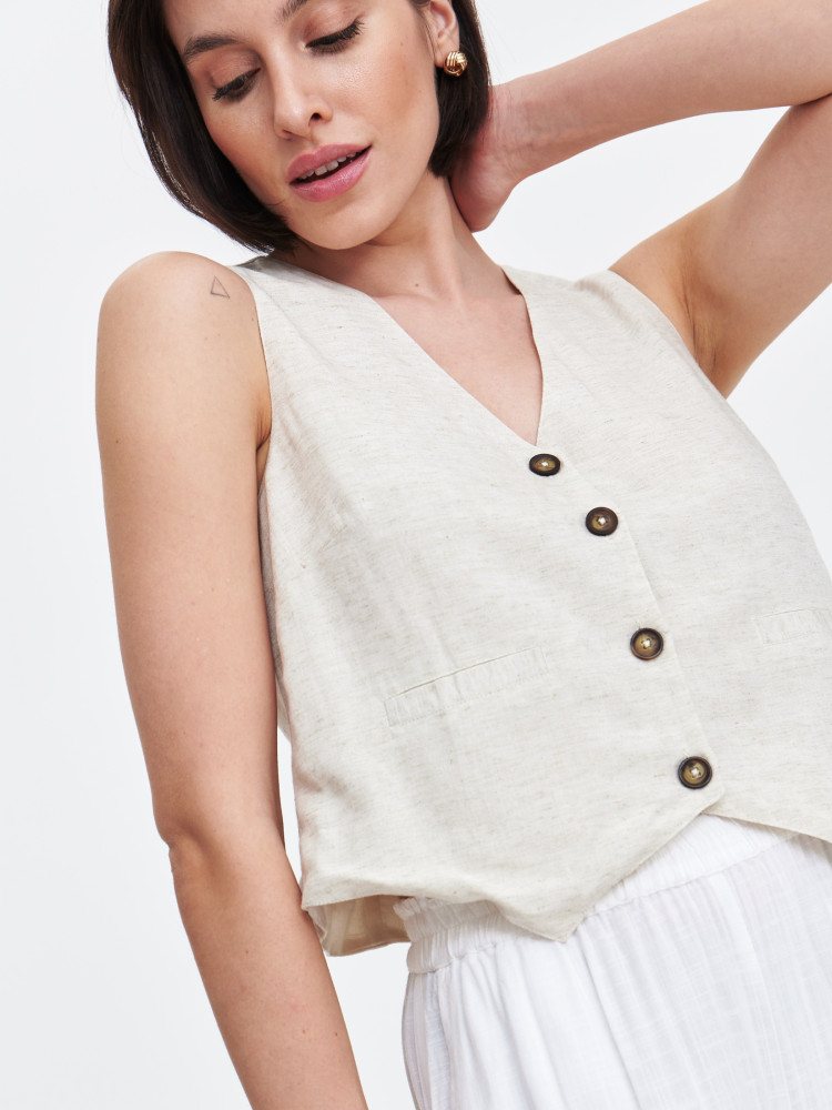 Beżowa kamizelka wiskozowo-lniana 