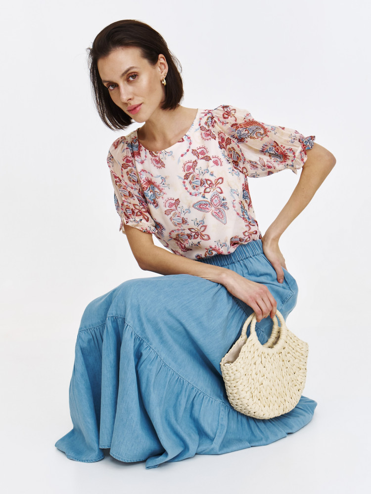 Spódnica z falbaniastym wykończeniem z imitacji denimu 