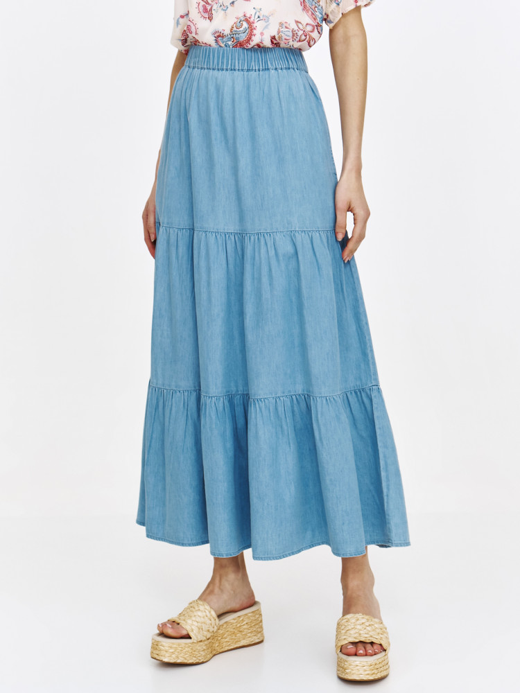 Spódnica z falbaniastym wykończeniem z imitacji denimu 